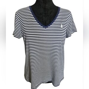 Polo Ralph Lauren Blue & White Striped Short Sleeve V- Neck T- Shirt Size M